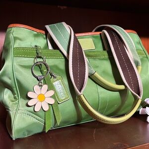 ‘06 Vintage Coach Green Sateen Tote